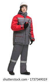 Man In Winter Workwear And Cap Isolated View