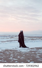 Man In Wolf Costume And Mask, Winter