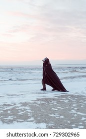 Man In Wolf Costume And Mask, Winter