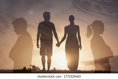 Man Woman Couple In A Relationship Brake Up From, Marriage Problems, And Divorce.  