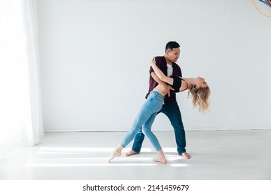 Man Woman Dance Together Bachata Dance Stock Photo 2141459679