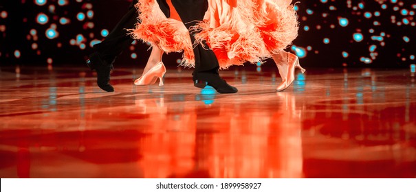 Man And Woman Dancer Latino International Dancing.  Ballroom Dancing Is A Team Sport. Vintage Color Filter

