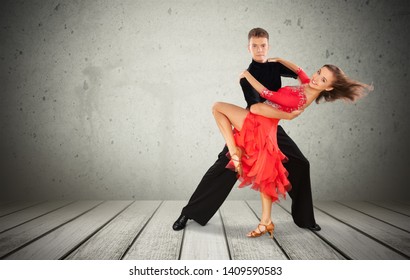 Man Woman Dancing Salsa On Grey Stock Photo (Edit Now) 1409590583