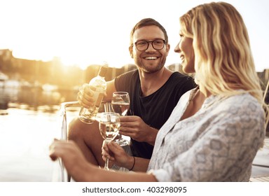 Man And Woman Drinking Wine Outside A Summer Day