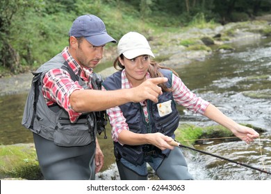 Man And Woman Fly Fishing In River