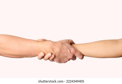 Man and woman hands holding each other, close-up. Two hands touching isolated on white background - Powered by Shutterstock