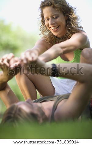 Man and woman joking around