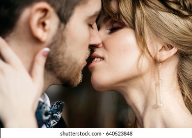 Man And Woman Kissing, Cropped Image