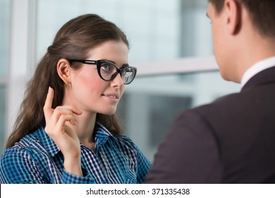 Man And Woman In The Office To Discuss The Case