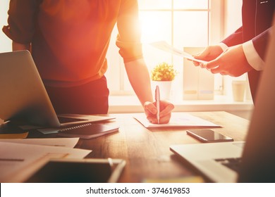 Man And Woman Working In The Office. Collaborative Teamwork.