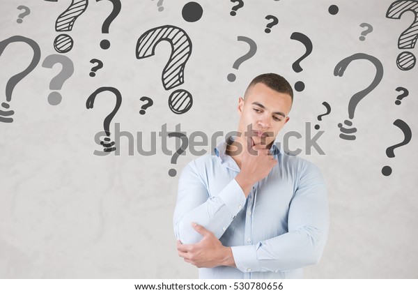 Man Wondering Question Marks Around Him Stock Photo (Edit Now) 530780656