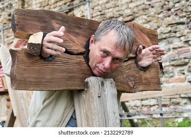 Man Wooden Stocks Medieval Times Use Stock Photo 2132292789 | Shutterstock