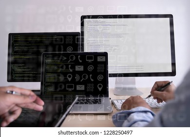 man work Coding software developer programmer is coding on a desktop computer