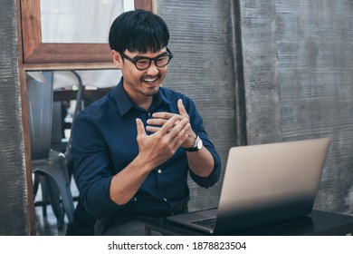 man work using computer hand typing laptop keyboard contact us online chatting search form internet sitting at office.concept for technology device communication business people