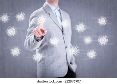 man working with digital virtual screen