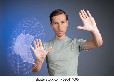 Man working with interactive Sci-Fi HUD interface. - Powered by Shutterstock - Get 15% off with code: PIKWIZARD15
