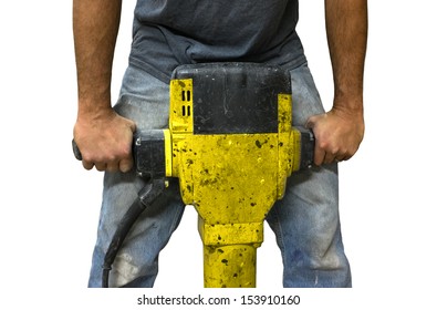 man working with jackhammer 