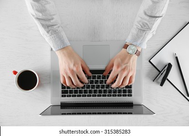 Man Working With Laptop, Top View