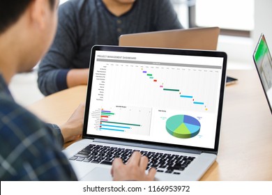 Man Working With Management Project Dashboard On Laptop At The Office