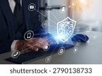 A man working in an office and the concept of network security