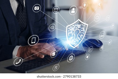 A man working in an office and the concept of network security