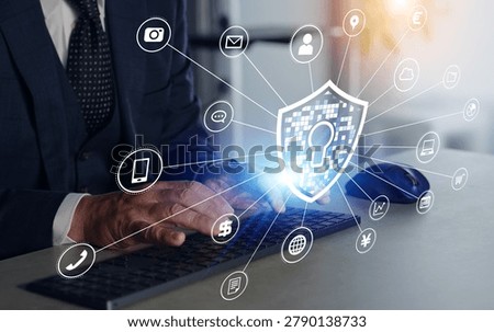 A man working in an office and the concept of network security