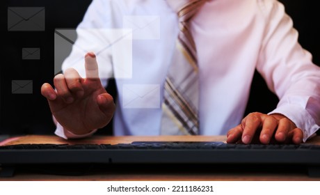 Man Working On Computer And Email Marketing Concept