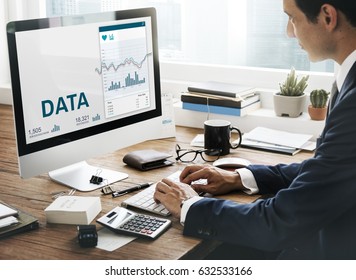 Man working on computer network graphic overlay