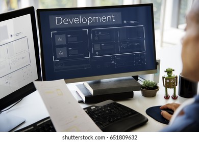 Man working on computer network graphic banner