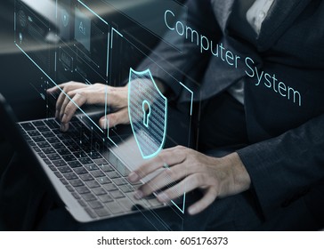 Man working on laptop network graphic - Shutterstock ID 605176373