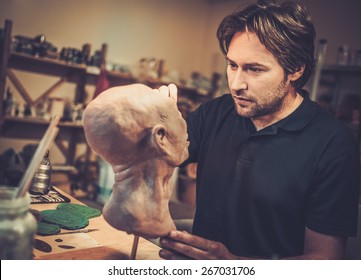 Man Working In A Prosthetic Special Fx Workshop