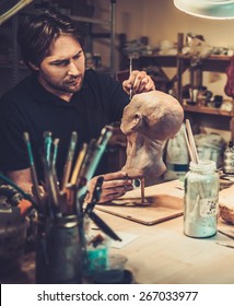 Man Working In A Prosthetic Special Fx Workshop