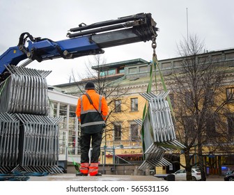 Man Working With A Truck Crane