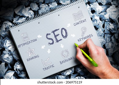 Man Writing A Concept For Search Engine Optimization