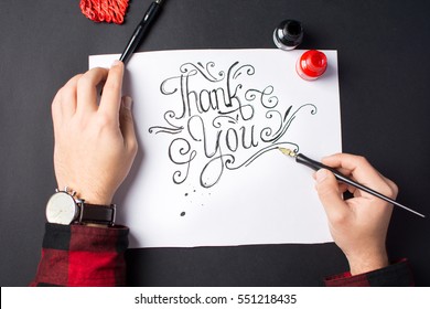 Man Writing A Thank You Note Calligraphy