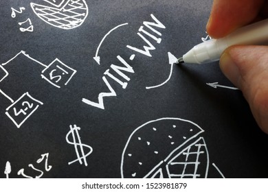 Man is writing Win-Win negotiation or solution.