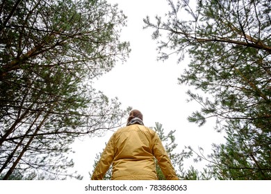 man in yellow jacket in forest