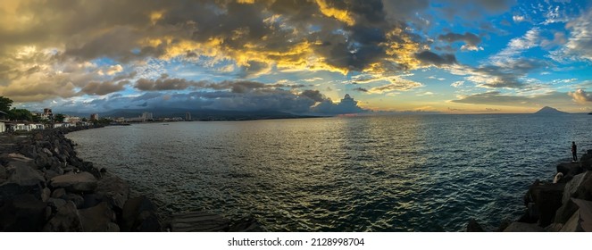 Manado City Sea Panorama With Sunset