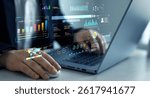 Management data System KPI connected in database for follow earnings,operations and sales data. Businessman using KPI dashboard.Financial business data analytics graph dashboard.