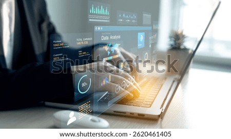 Management data System KPI connected in database for follow earnings,operations and sales data. Businessman using KPI dashboard.Financial business data analytics graph dashboard.	