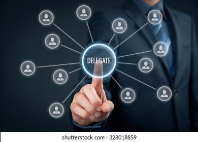 Manager delegate work on another person in team. Managerial concept with delegation. - Shutterstock ID 328018859