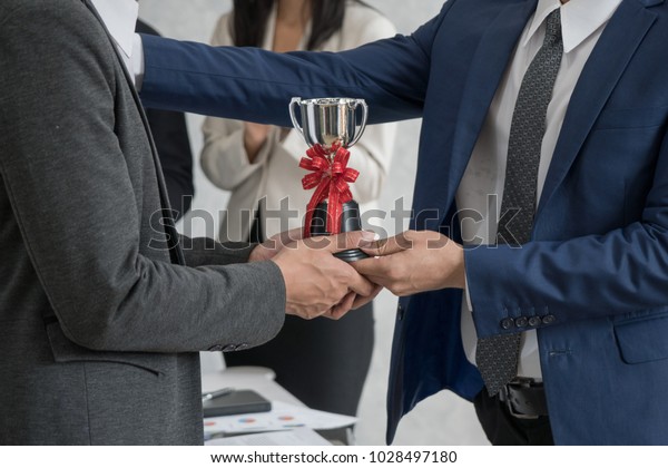 Manager Giving Employee Trophy Award Success Stock Photo (Edit Now ...