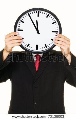 A manager in the head before stress with Clock. Working in the office.