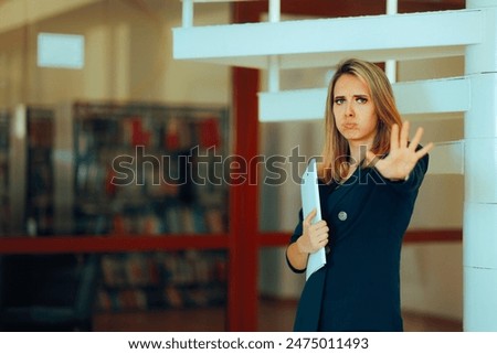 

Manager Imposing Strict Rules Making Stop Sign in the Office. Female leader being authoritarian and bossy at the workplace
