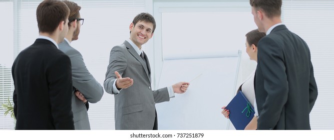 Manager makes the presentation of a new project for employees
