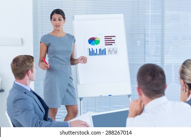 Manager presenting statistics to her colleagues in the office