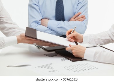 Manager Signing A Contract, White Background