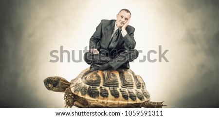 Manager sitting on a turtle