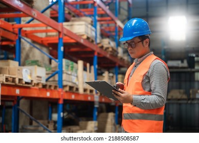 Manager  using tablet Checke-Commerce Online Orders e-businessonline. In store Background Warehouse Retail Center with  boxes global logistics network  Products Delivery Infographics in Logistics