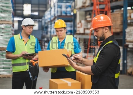 Manager  using tablet Checke-Commerce Online Orders e-businessonline. In store Background Warehouse Retail Center with  boxes global logistics network  Products Delivery Infographics in Logistics